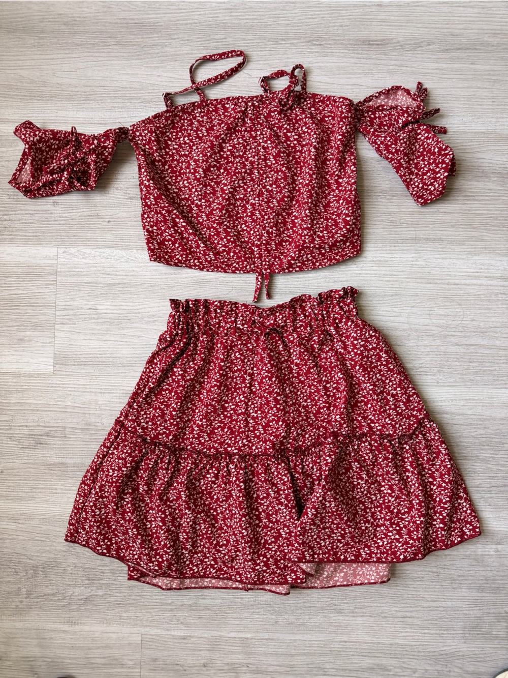Red Floral Two-Piece Crop Top Set